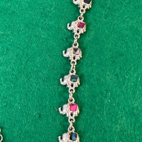 5 Abalone Link Bracelets Silver Tone Metal Heart Elephant Flower Oval Rectangles - Picture 4 of 5